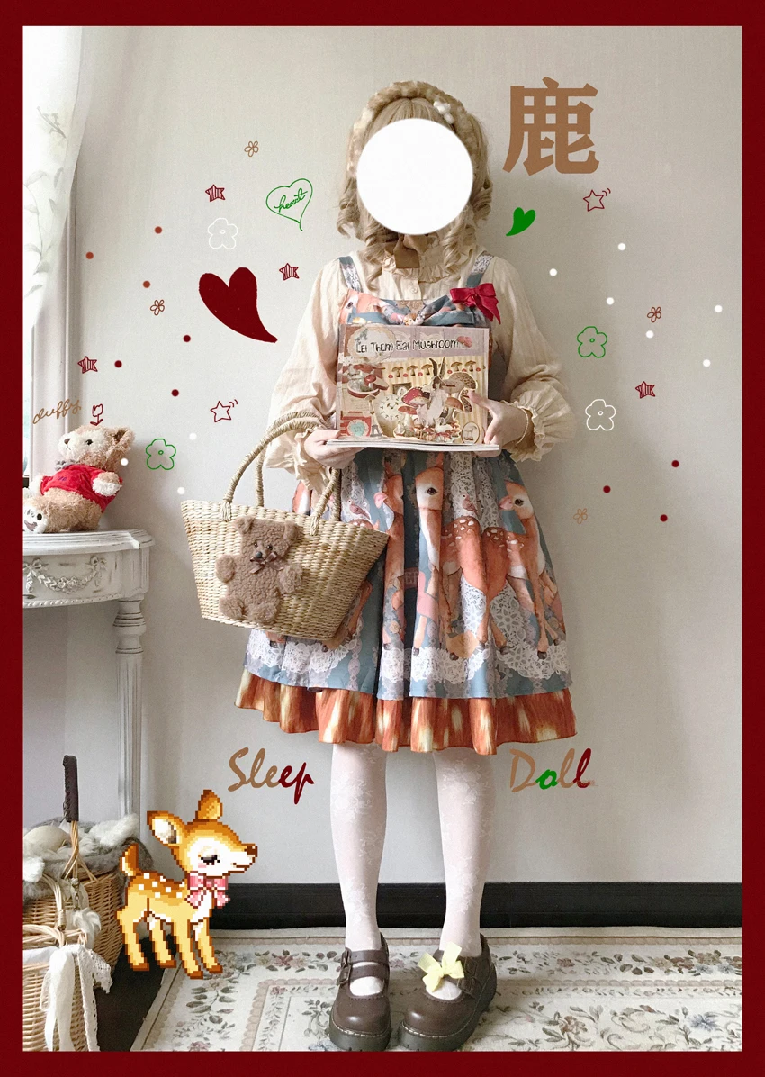 Dolce lolita vintage falbala bowknot stampa carina vita alta principessa abito vittoriano kawaii girl gothic lolita strap dress