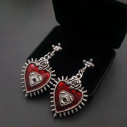 New Cross Occult Diablo Goth Piercing Drop Earrings Personality Rose Heart Oil Gothic Women's Earings Retro Hanging Jewellry