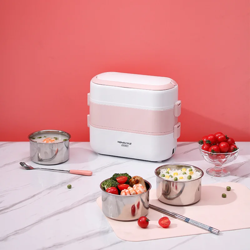 Portable Electric Lunch Box Insulation Self-heating Steamed Rice Cooking Meals With Bucket Pot For Office Worker Students