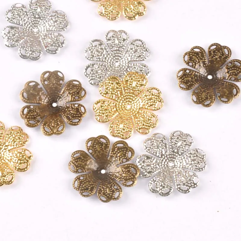 20pcs Vintage Flower Connectors Filigree Wraps DIY Jewelry Findings Gold/silver/Bronze Metal Craft home Decoration ykl0762-8