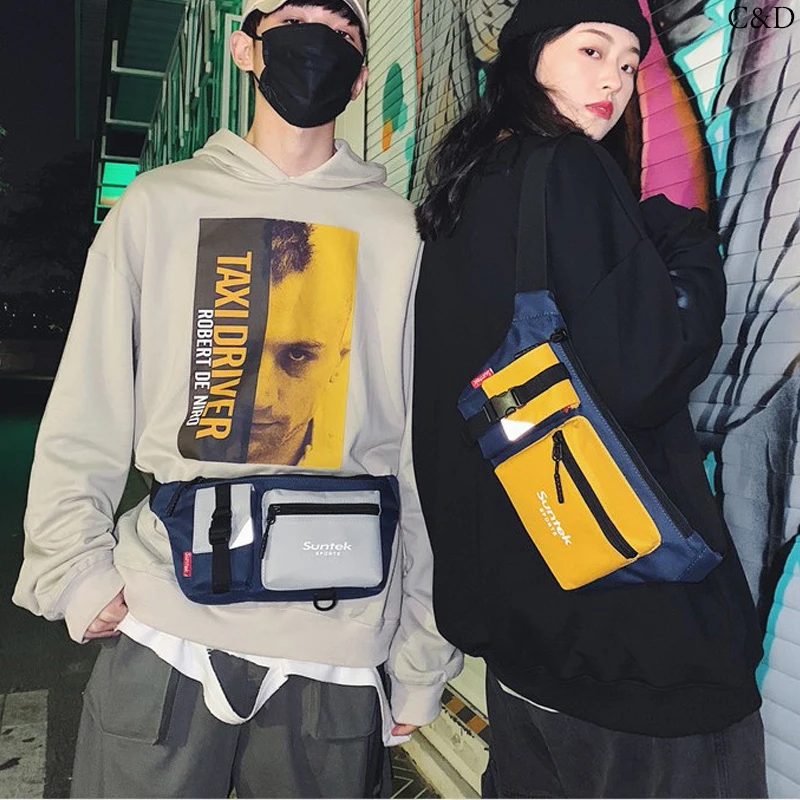 

2020 New chest bag Man splice Waist Pack Belt Travel Bag Purse Chest Pouch Bullet Pack Street Style Bag Canvas Purse Unisex
