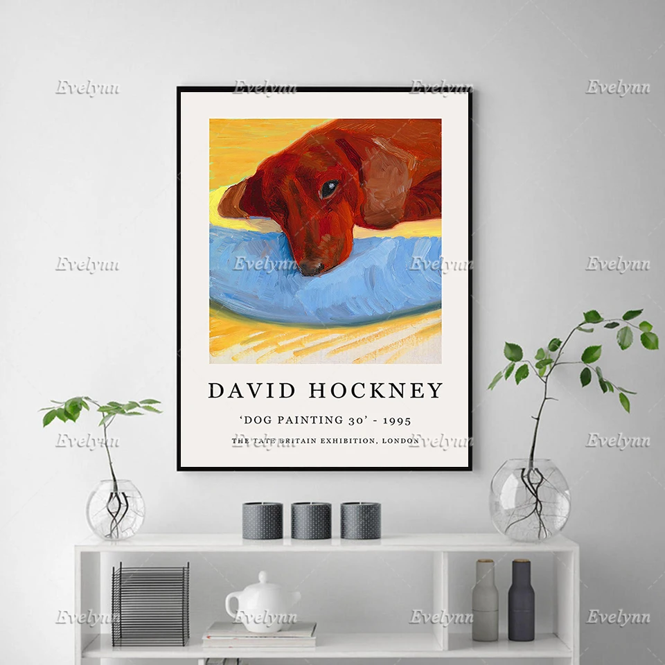 David Hockney Exhibition Poster - Dog Painting 30 -Minimalism Wall Art Prints Home Decor Canvas Unique Gift Floating Frame