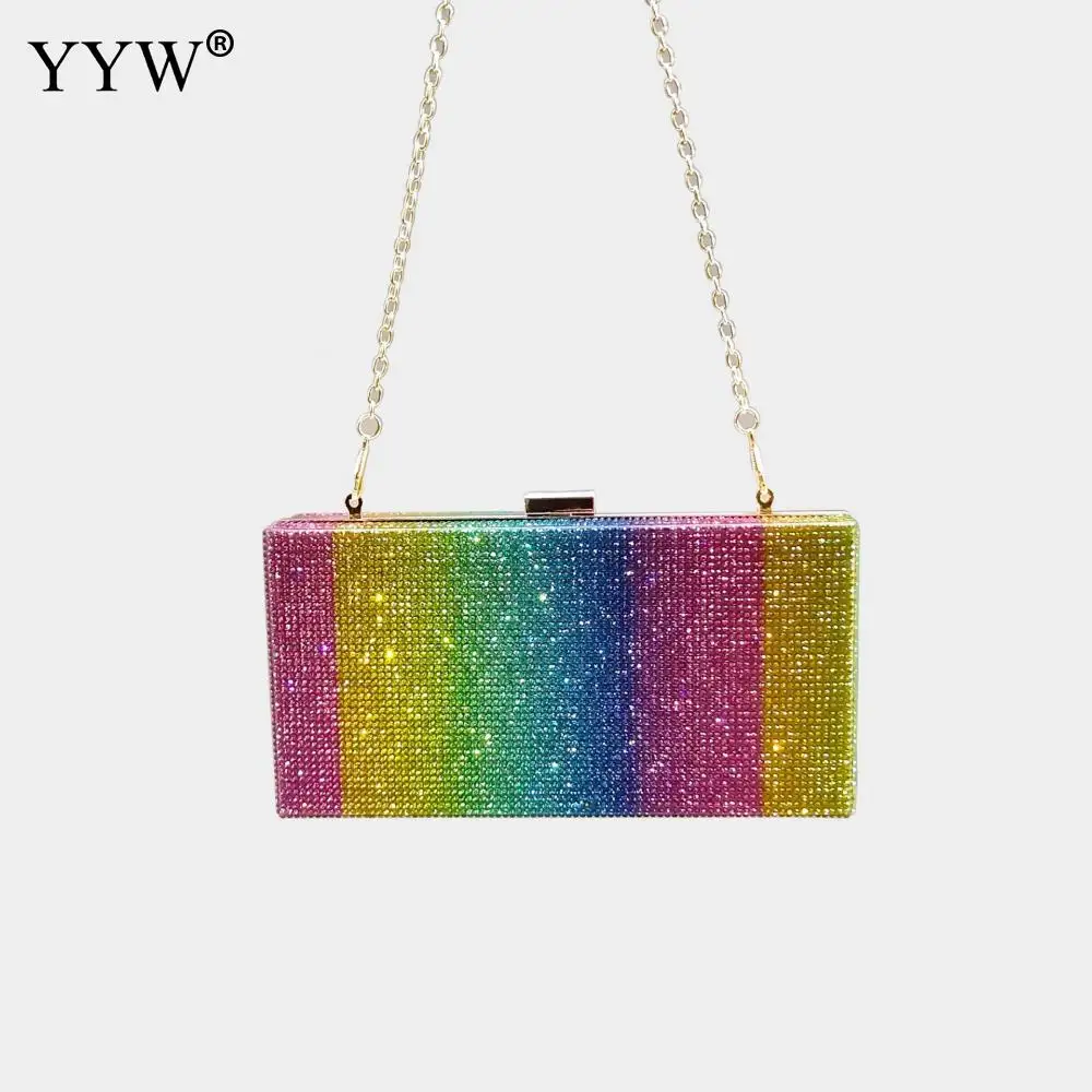 Rainbow Diamond Wedding Clutch Bag Elegant Party Evening Clutches Purse and Handbag for Women Luxury Designer Crossbody Bag