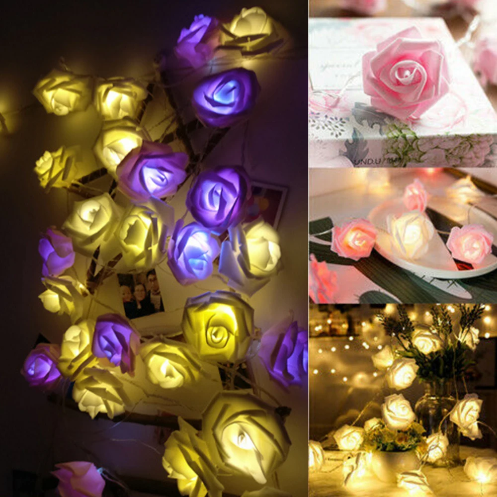 Rose Flower LED Fairy String Lights 1.5/3/4.5/6/10M Garland Artificial Flowers Bouquet Lighting Lamps For Valentine's Day Decor