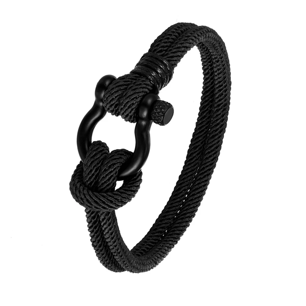 Outdoor Camping Parachute Rope Lucky Bracelet Ladies Stainless Steel Bracelet Black Horseshoe Buckle Men Sports Watch Pulseira