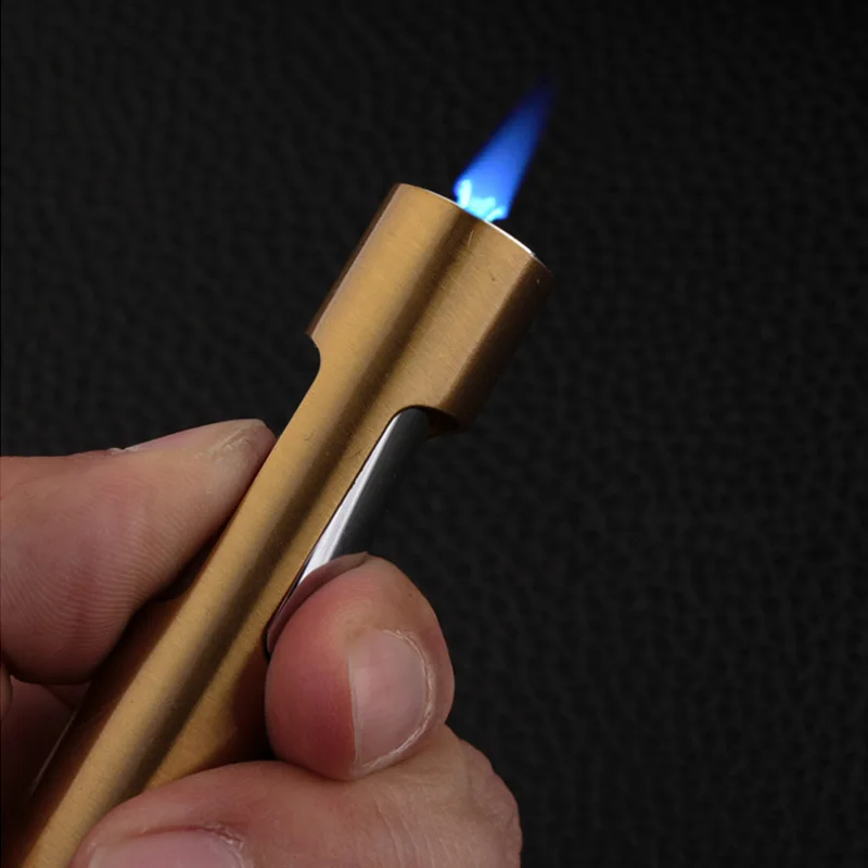 

Unique Metal Jet Lighter Butane Gas Straight Lighter Adjustable Pray Gun Blue flame Cigarette Lighter Men Gadget