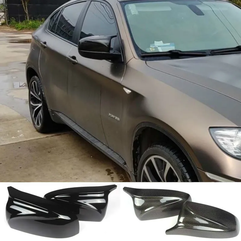 Carbon Fiber/ABS 2x Mirror Cover X5 X6 Car Side Rearview Mirror Cap Cover Shell Replacement For BMW X5 X6 E70 E71 2007-2013