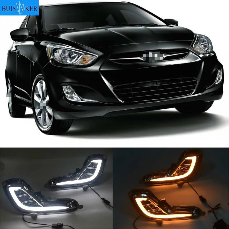 

Yellow Turn Signal Function 12V Car DRL LED Daytime Running Light Fog Lamp For Hyundai Accent Solaris 2010 - 2013