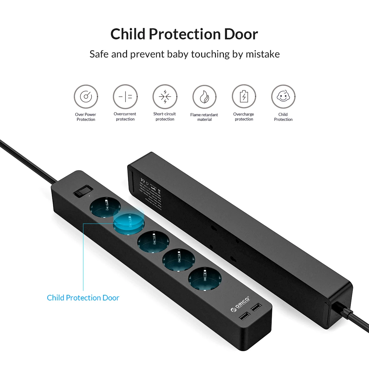 ORICO listwa zasilająca Multiprise AC + 2USB gniazdo elektroniczne Home Office Surge Protector ue przedłużacz z wtyczką kabel ścienny ładowarka