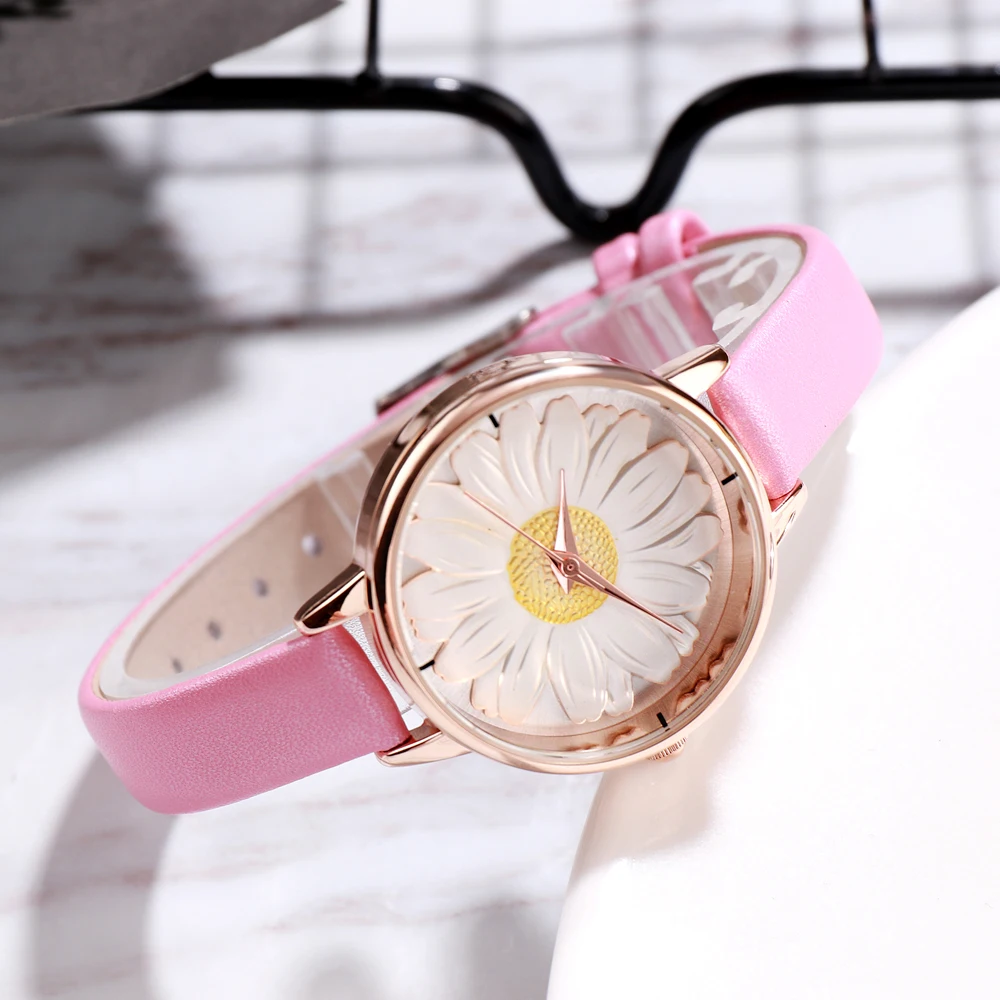 GEDI marca relojes de Mujer de cuero Reloj de cuarzo Reloj de pulsera casuales correa de Reloj de Mujer de moda flor Dial