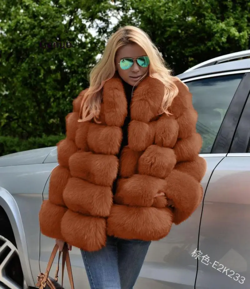 Fake Fox Fur Coat Luxury Women Faux Fur Female Jacket Winter Luxury Thick Fur Collar Solid Outwear 2020 New Arrival Fur Overcoat