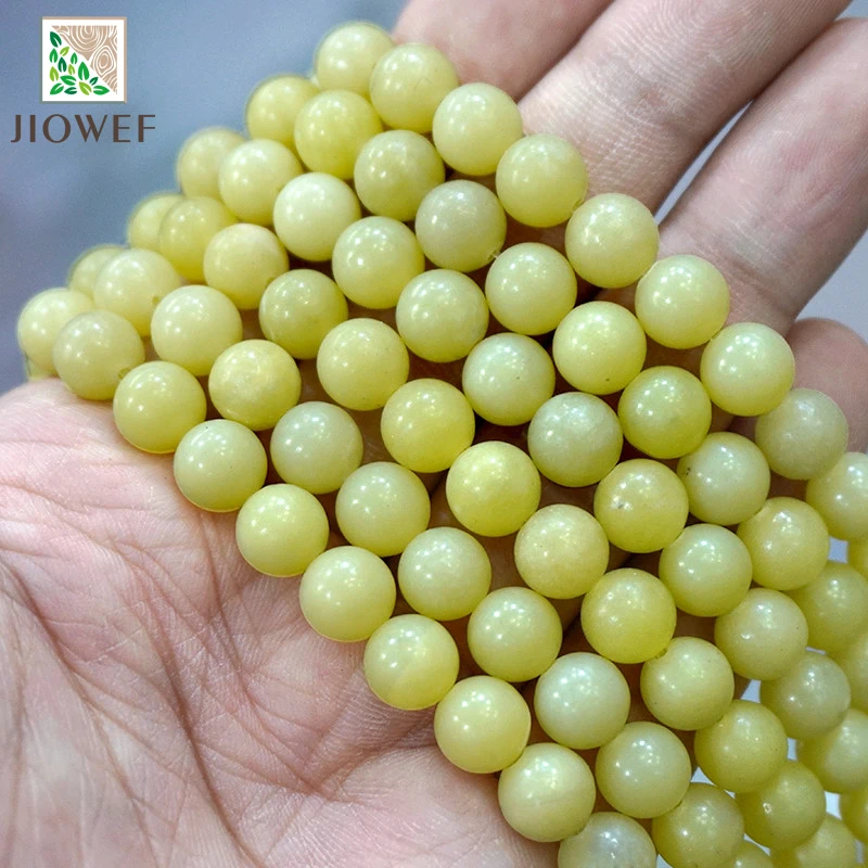 Natural Stone Beads Smooth Green Lemon Jaspers Round Loose Beads for Jewelry Making DIY Bracelet Earrings 15'' 4/6/8/10/12mm