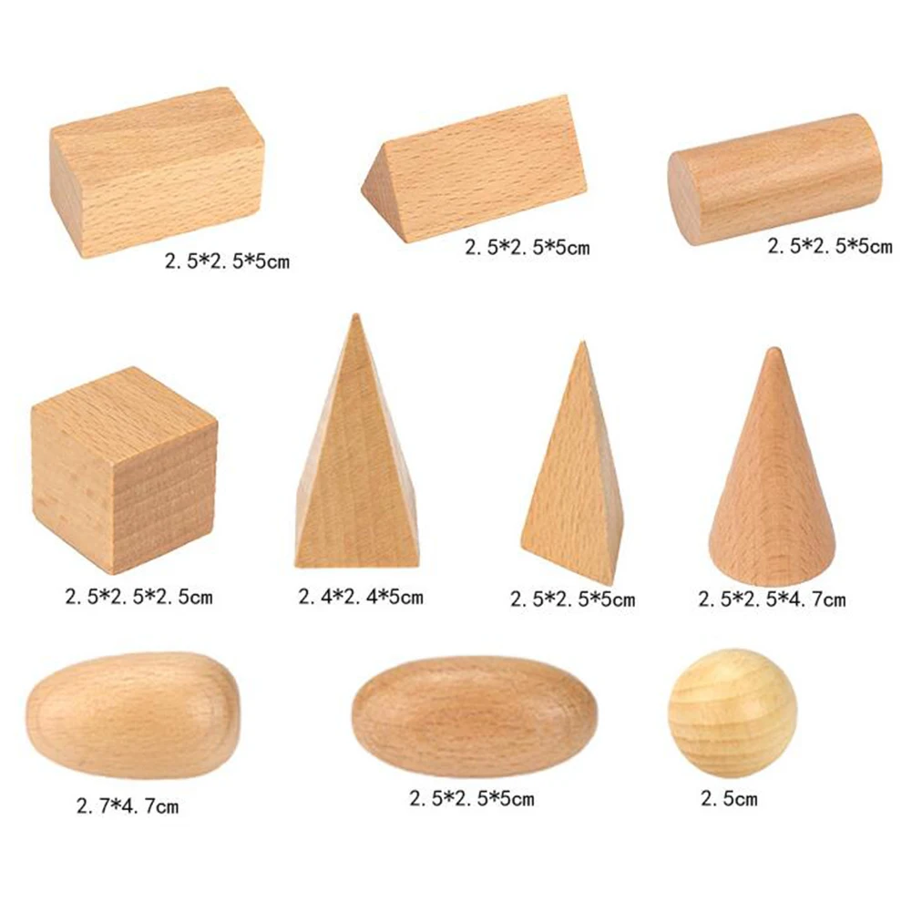 10Pcs/Set Wooden 3D Geometric Solids Learning Aids Kids Math Educational Toy