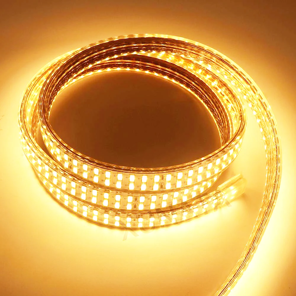 220V 110V 5730 LED Light Strip 240LEDs/M Double Row LED Strip Waterproof Ribbon Tape with EU/US/UK Switch Plug White/ Warm White