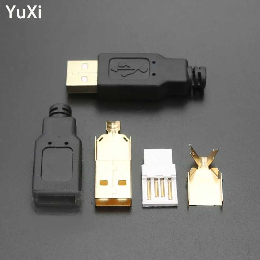 

YuXi 4PCS Type A Male USB 4Pin Plug Socket Connector DIY Solder Wire Type USB Charging Plug Kits Gold-plated Head Four-piece Set