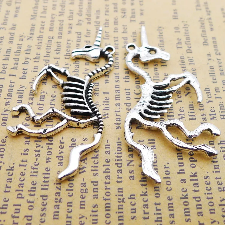 4 pcs/lot 24*49mm Unicorn bone skeleton charm Metal alloy Antique silver color Pendant Bracelet Key chain Jewelry accessory