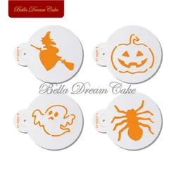 4pcs/set Halloween Pumpkin Spider Cookies Stencil Coffee Stencils Template Cake Decorating Tools Biscuits Cake Mold Bakeware