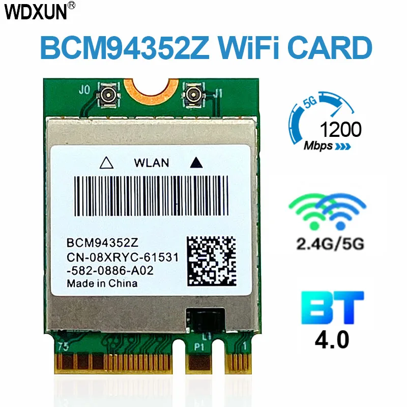 Dual band Wireless Hackintosh BCM94352Z DW1560 WIFI Card NGFF M.2 1200Mbps Bluetooth4.0 NGFF 802.11ac Wlan DW1560 BCM94352