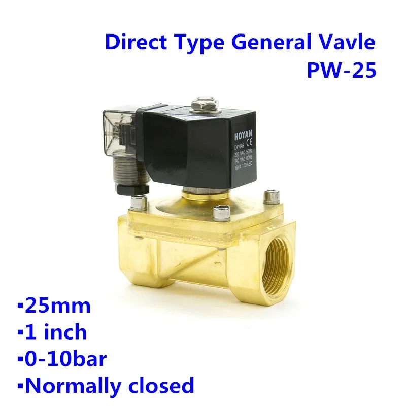 

2 Way PW-25 Corrugated Diaphragm Normally Closed Air Oil Water Solenoid Valve Orifice 15mm BSP Port G1 AC220V