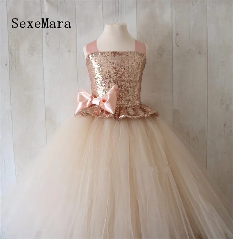 

Glitter Flower Girls Dresses Ball Gown Puffy Tulle Sequined Princess Kids Birthday Party Dress Photoshoot 1-16Y