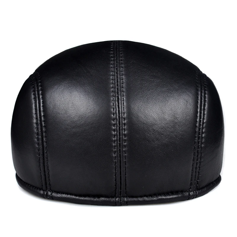 Spring Winter Unisex Genuine Leather Beret Hats Men Women Black Peaked Cap Male Thin Boina Casual Trucker Caps Bonnet