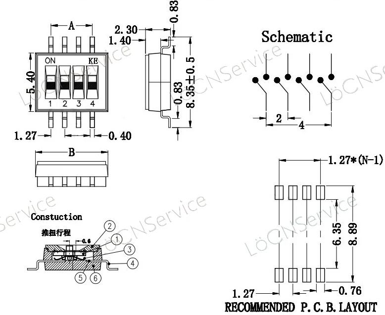 كه 1.27 مللي متر مصلحة الارصاد الجوية نوع الشريحة التبديل 1P 2 3P 4P 5P 6P 8P 10P دبوس 1.27 الملعب تبديل المفاجئة الأسود الذهبي ثنائي التبديل LoCN 50 قطعة