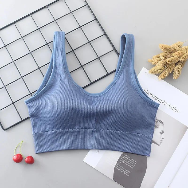 Women Tank Crop Top Seamless Underwear Female Sexy Crop Top Lingerie Sport Cropped Top Removable Cups V Back Padded Camisole