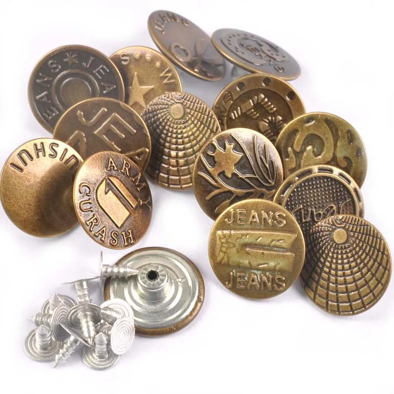 20Pcs/Set Mixed Metal Button For Sewing Clothing Bronze Jeans Buttons Clothes Bags Accessories Garment Decorative 17/20mm c2173