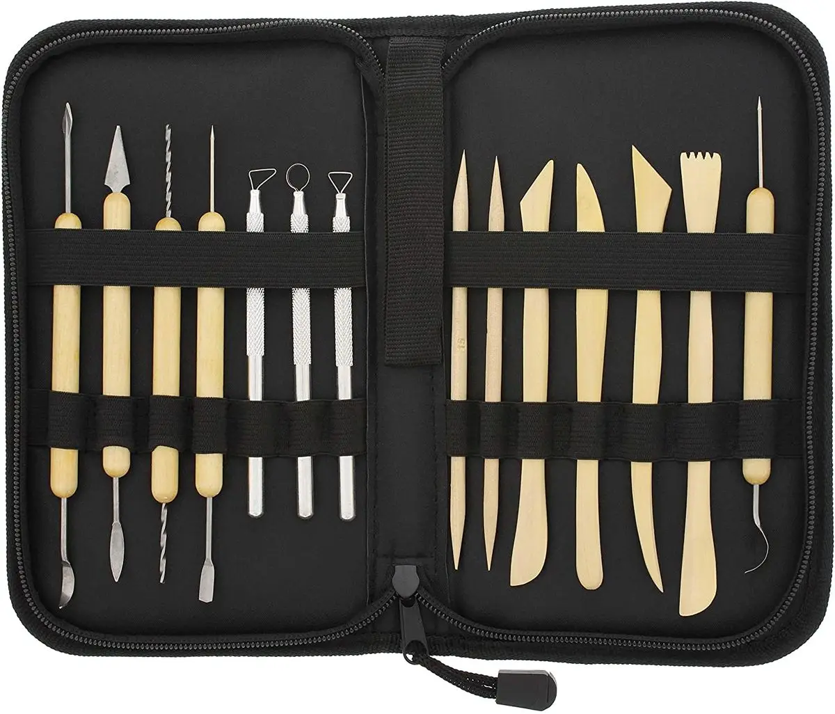 

14pcs Pottery Sculpting Tools Set with Zipper Bag Tools For Ceramic Stamp For Ceramics Ceramic Supplies Potters Tool Set for