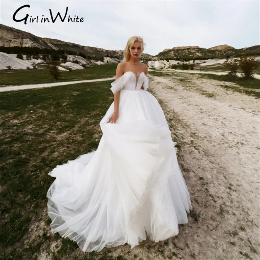 Vestidos De Novia Gợi Cảm Lệch Vai Váy Cưới Cổ V Cho Đám Cưới Năm 2021 Cô Dâu Áo Dây Hở Lưng Ngọc Trai Cô Dâu váy Bầu