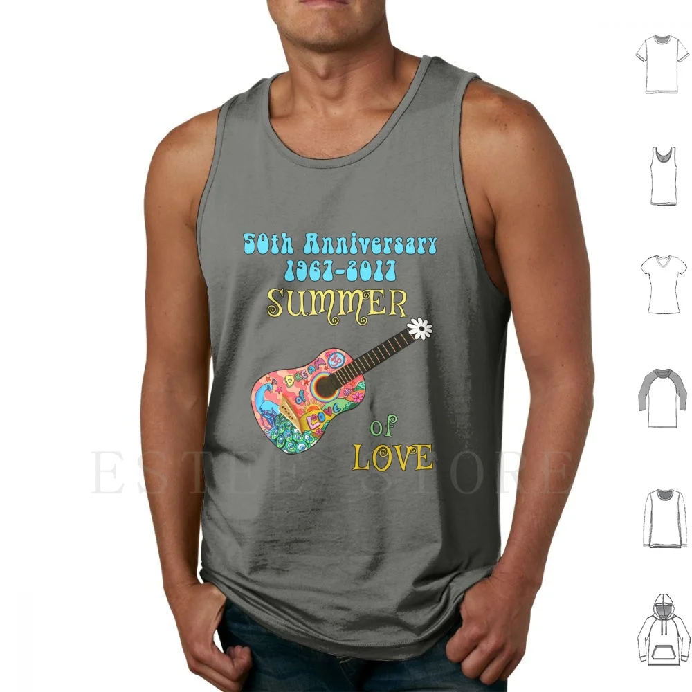 50th Anniversary Summer Of Love Peacock Guitar Hippie Design Tank Tops Vest Sleeveless Music Hippie Haight Ashbury Grateful