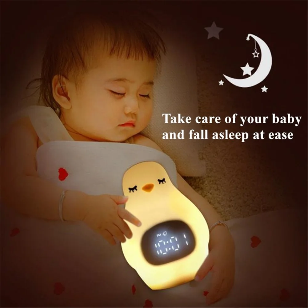 Siliconen Pinguïn Nachtlampje Elektronische Wekker Voice Control Oplaadbare Usb Led Night Lamp Voor Kinderen Kids Gift