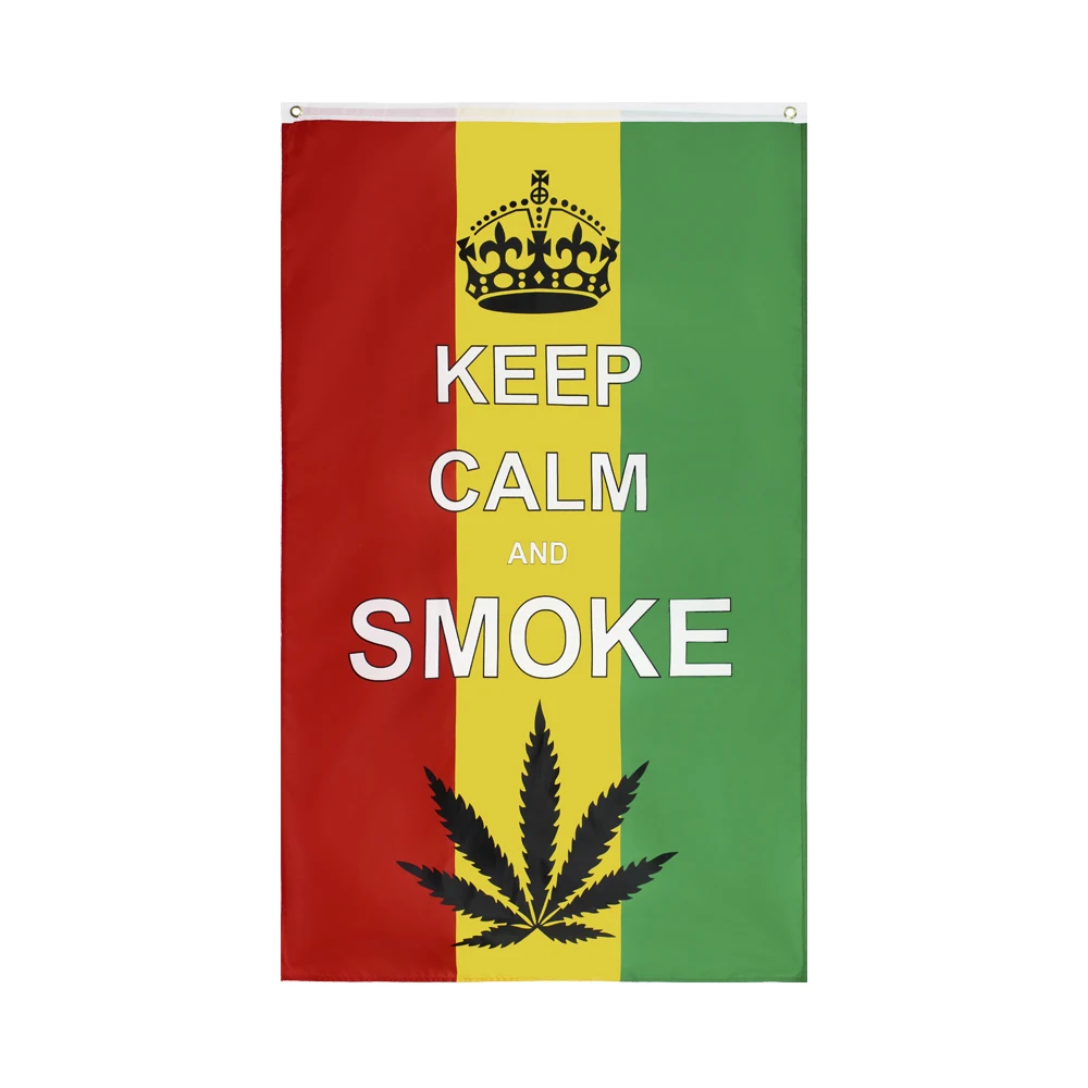 Johnin 420 Somewhere Keep Calm and Smoke Weed Reggae Rasta Leaf Flag For Bar Party Music Festival Tattoo Shop