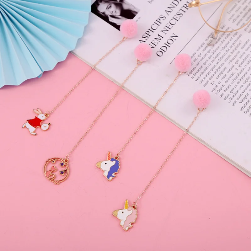 Kawaii Unicorn Hair Ball Metal Bookmark Cute Accessories Book Mark Page Folder Office School Supplies Stationery