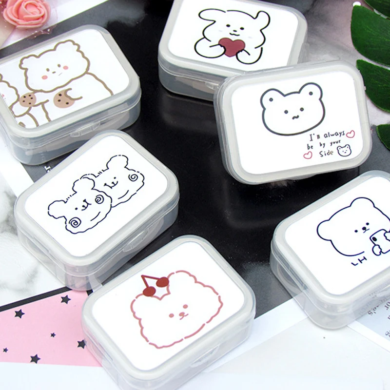 Lovely Cartoon Little Bear Practical Contact Lens Case For Lady Women Travel Mini Portable with Mirror Contact lenses Box