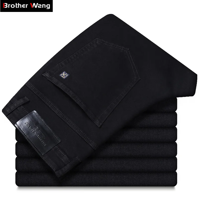 2023 Summer New Men's Black Straight Thin Jeans Advanced Stretch Loose Business Casual Trousers Male Brand Pants Plus Size 42 44