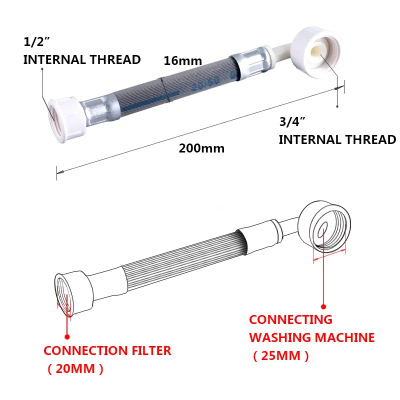 20 CM Chiều Dài Ngắn Nước Máy Giặt Ống Dẫn Vào Năm 1/2 Bên Trong Sợi Chỉ Đến 3/4 Chỉ 20 CM Giảm Đường Kính 25 lọc Khớp