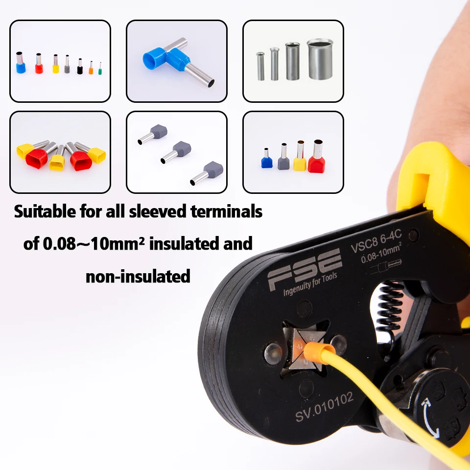 HSC 8 6-4C 0.08-10มม.^ 2 26-7AWGปรับที่แม่นยำCrimpคีมหลอดBootlace Terminal Crimping Hand Tool VSC8 6-4C