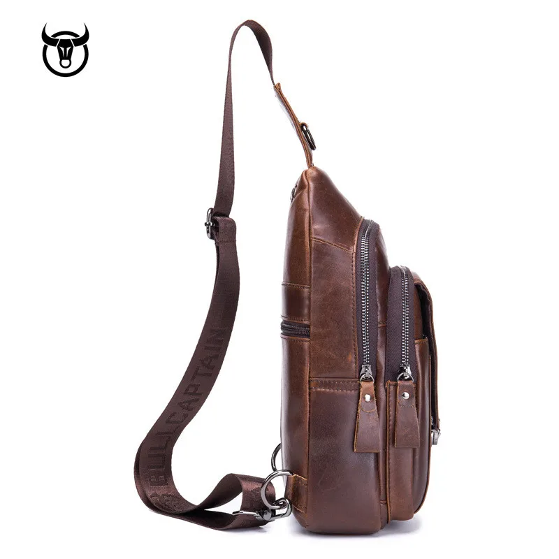 Bolso de cuero genuino de alta calidad para hombre, bolso para el pecho de piel de vaca, bolso de hombro de moda para viajes