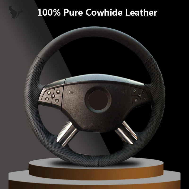 

Сшитый вручную черный чехол на руль из натуральной кожи для Mercedes-Benz W164 M-Class ML350 ML500 2005 2006 X164 GL-Class GL