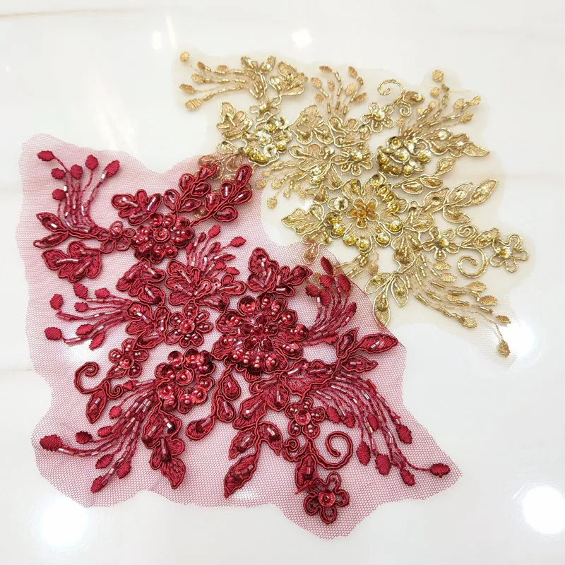 DIY Handgemachte Perlen Blumen Patch, Multi color Applique, Brautkleid Zubehör, Spitze Stickerei, Ausbessern Kleidung, 2 Stück, 4 Stück – Detail 6