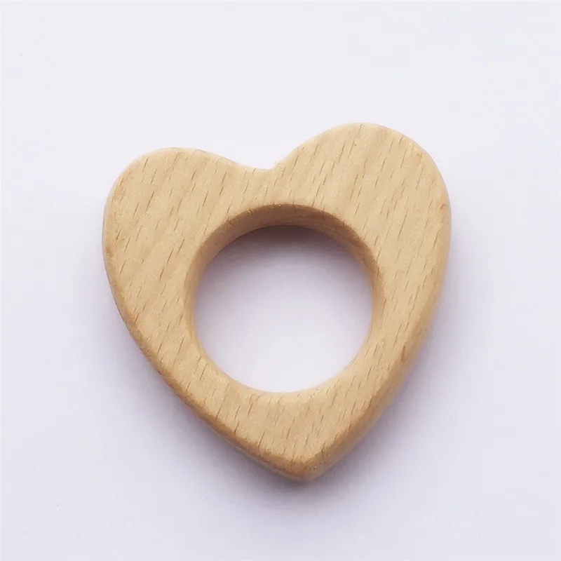 Chenkai 10pcs Wood Heart Teether Ring DIY Organic Eco-friendly Unfinished Nature Baby Rattle Teething Grasping Cartoon Toy