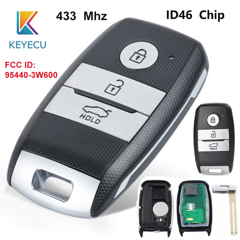 KEYECU Replacement Smart Remote Key Fob 3 Buttons 433MHz ID46 Chip for Kia K5 Sportsge 2014 FCC ID :95440-3W600