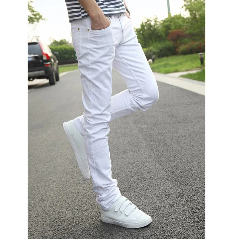 Hot 2021 Mens Pants Fashions Men Casual Denim School Cowboy Black/White Skinny Jeans Men Stretch Boy Teenagers Pencil Pants Men
