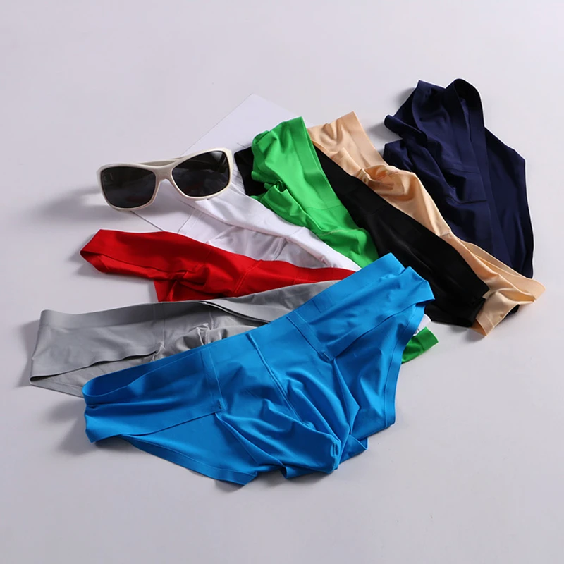 New Mens Elastic Seamless Briefs Shorts Underwear Ultra-Thin Breathable Briefs Cueca Ice Silk Seamless Low Waist Soft Underpants