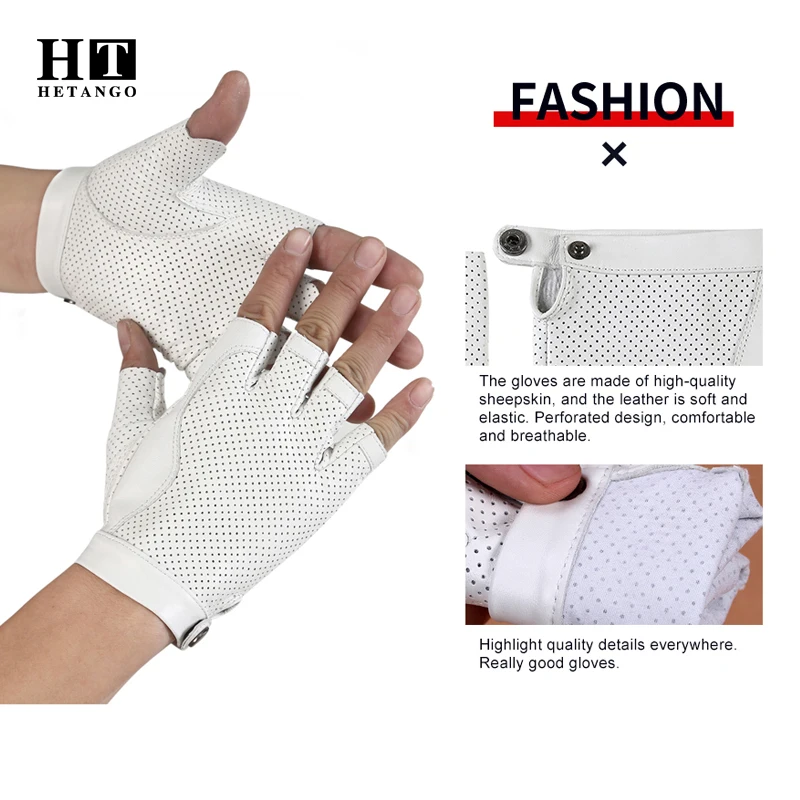 Tactical Men\'s Genuine Leather Gloves, Sports Weightlifting Airsoft, Breathable White High-Quality Sheepskin Fingerless Gloves