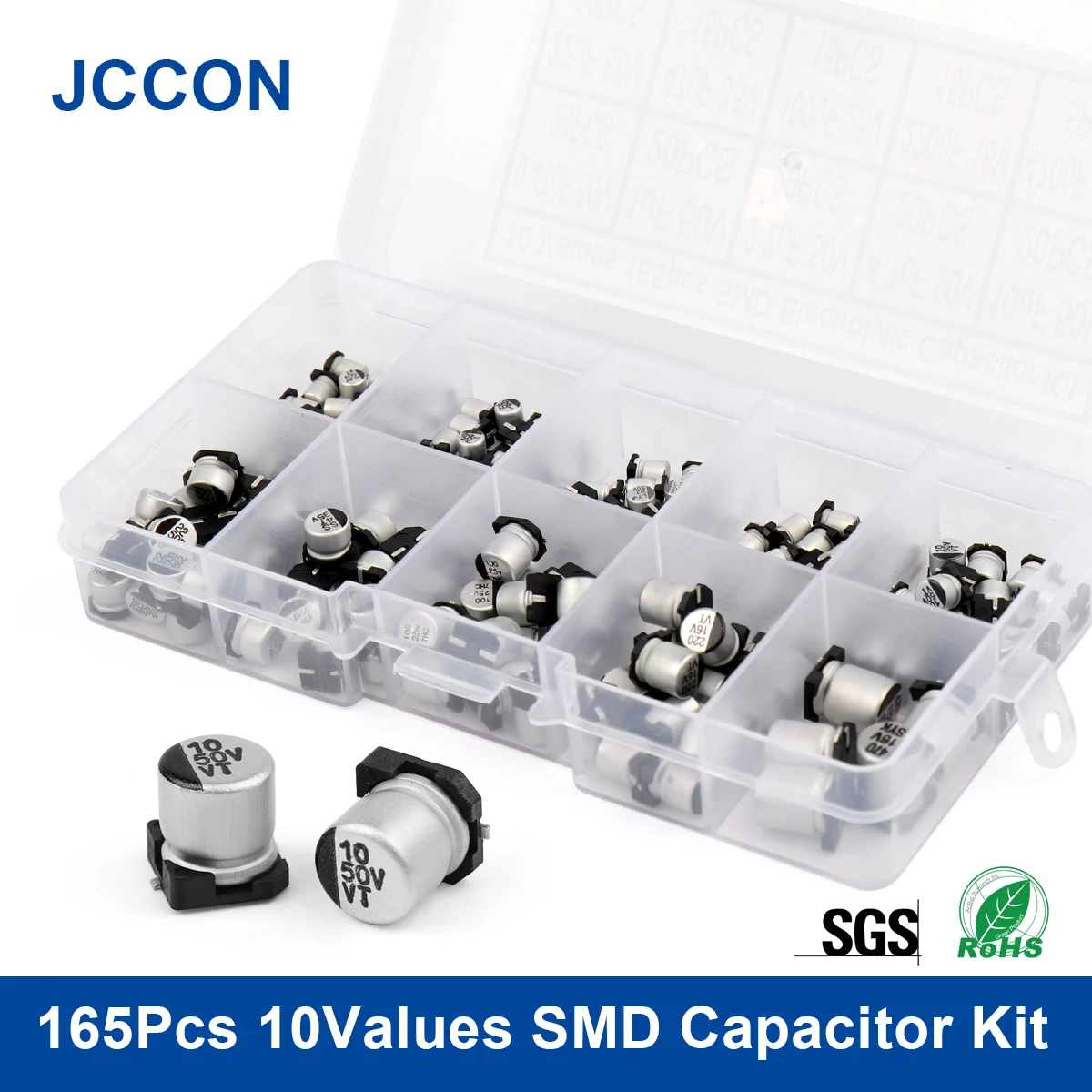 165Pcs/lot 10Values SMD Aluminum Electrolytic Capacitor Assorted Kit Set Samples Kit 0.47uF 1uF 2.2uF 4.7uF 10uF 22uF 47uF 100uF