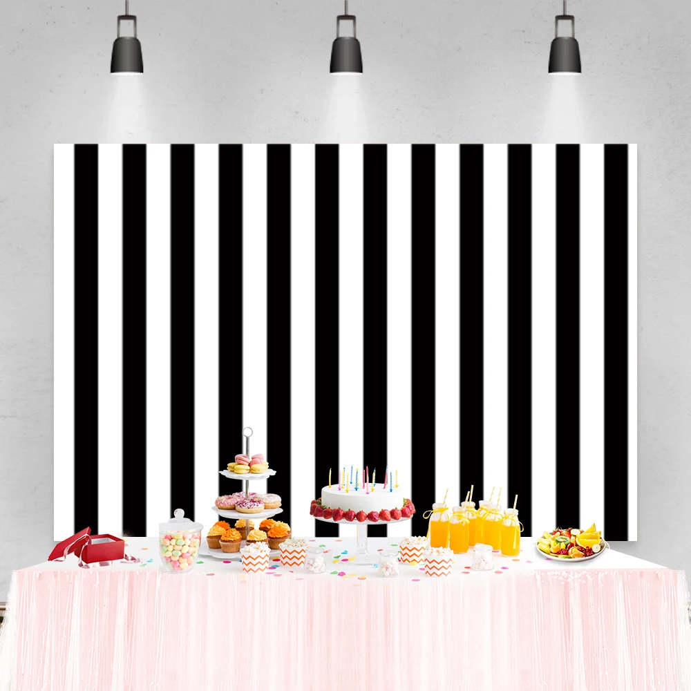 Laeacco Home Decor Pink White Stripe Birthday Cartoon Party Backgrounds Photography Customize Backdrops Props For Photo Studio