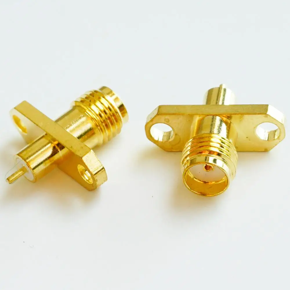 1X New RF Connector SMA Female Rhombic plug With 2 Hole Flange Chassis Panel Mount deck Solder Copper Body Brass GOLD Plated