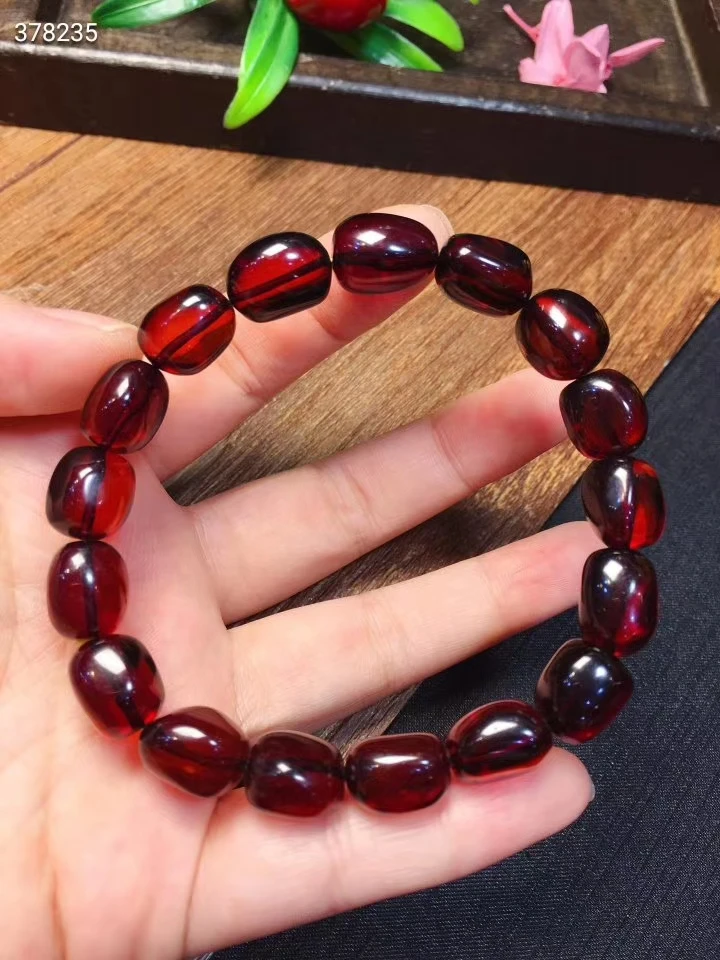 Natural Blood Red Amber Oval Beads Bracelet 10x8mm Women Stretch Stretch Bracelet Fshion Jewelry AAAAA